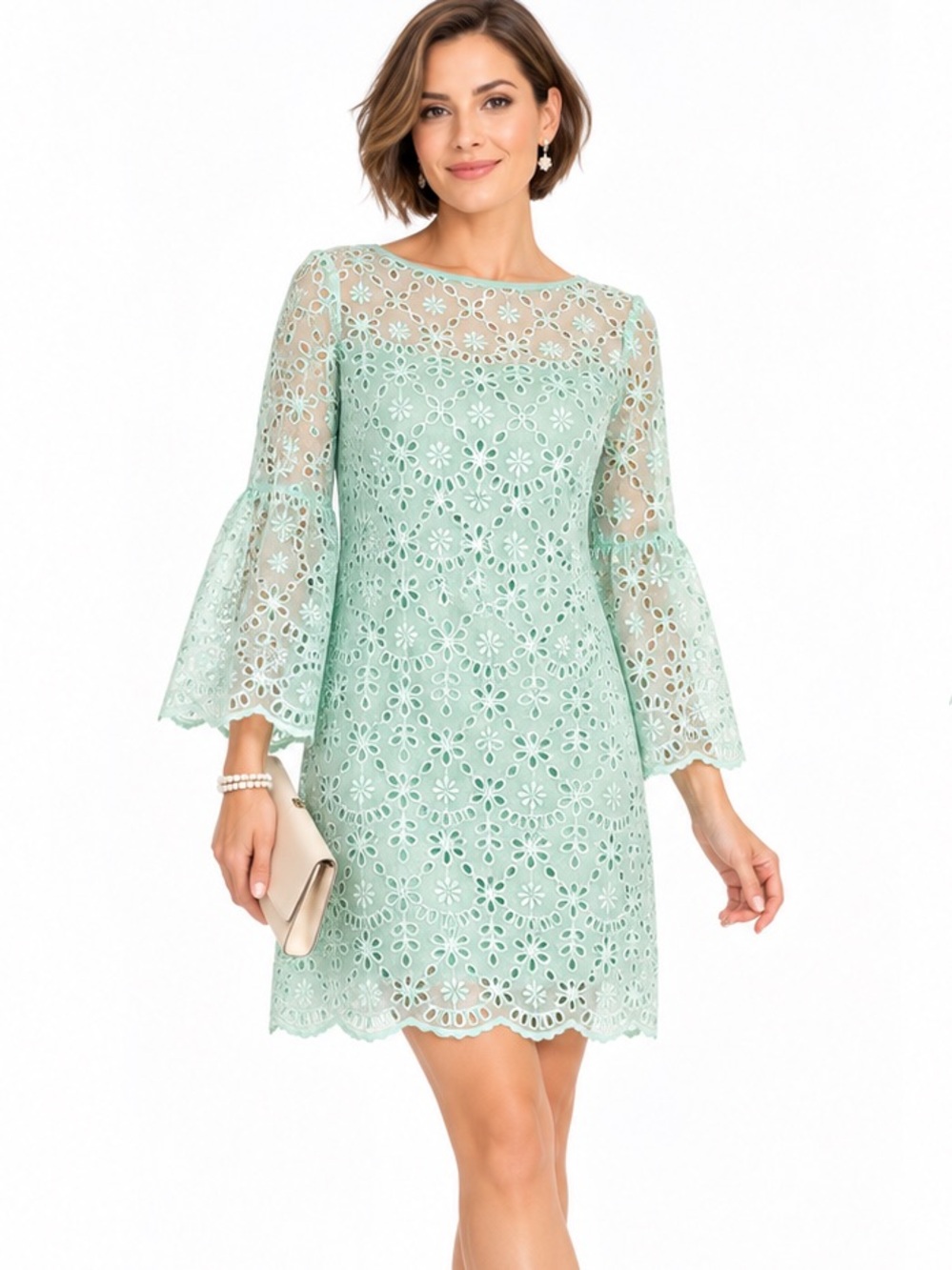 Nanette Lepore Fiesta Eyelet Frock Dress Size 4 Seafoam Mint Lace Overlay Easter